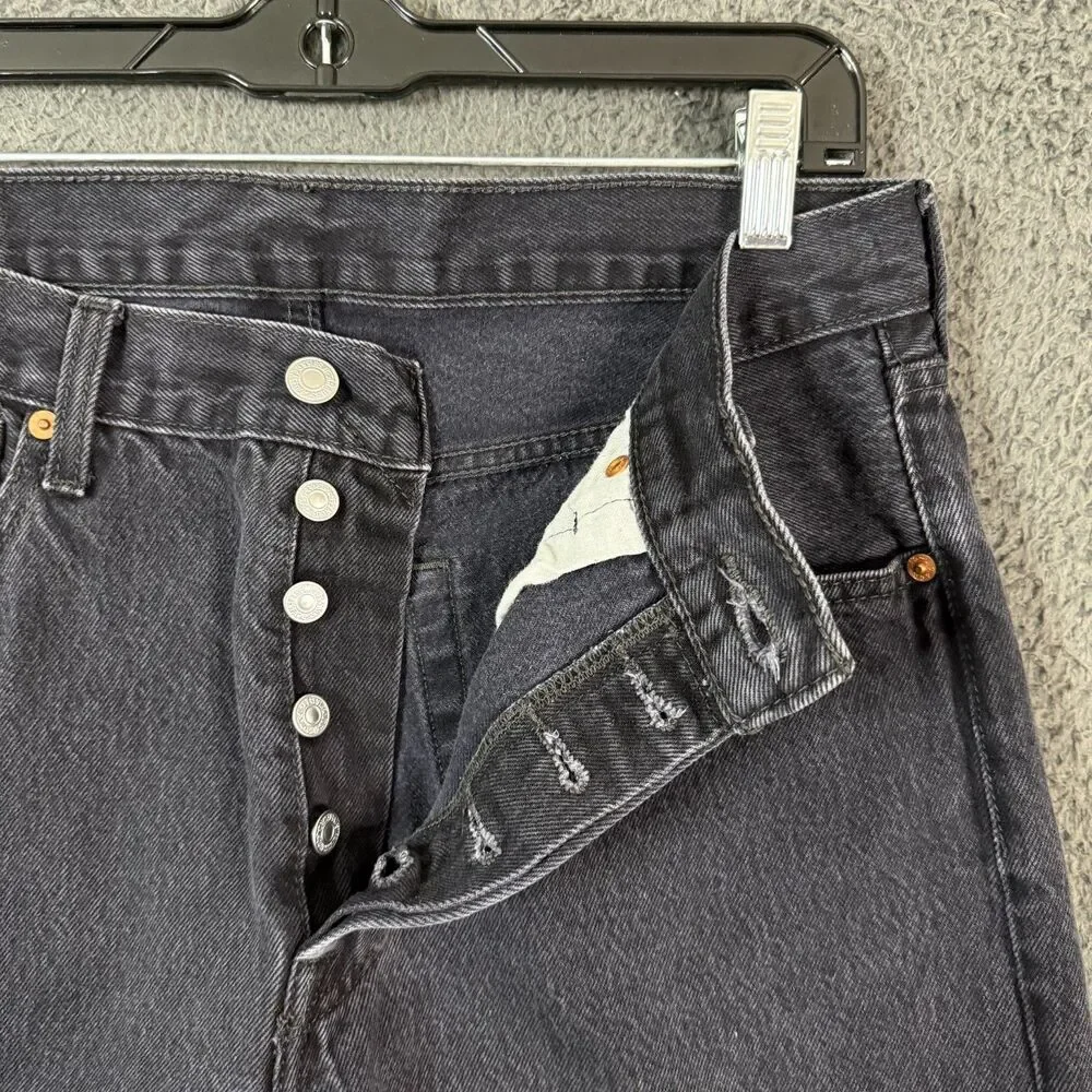 Levis 501 Jeans Mens 34x34 Black Straight Fit Dark Wash Button Fly Denim Pants